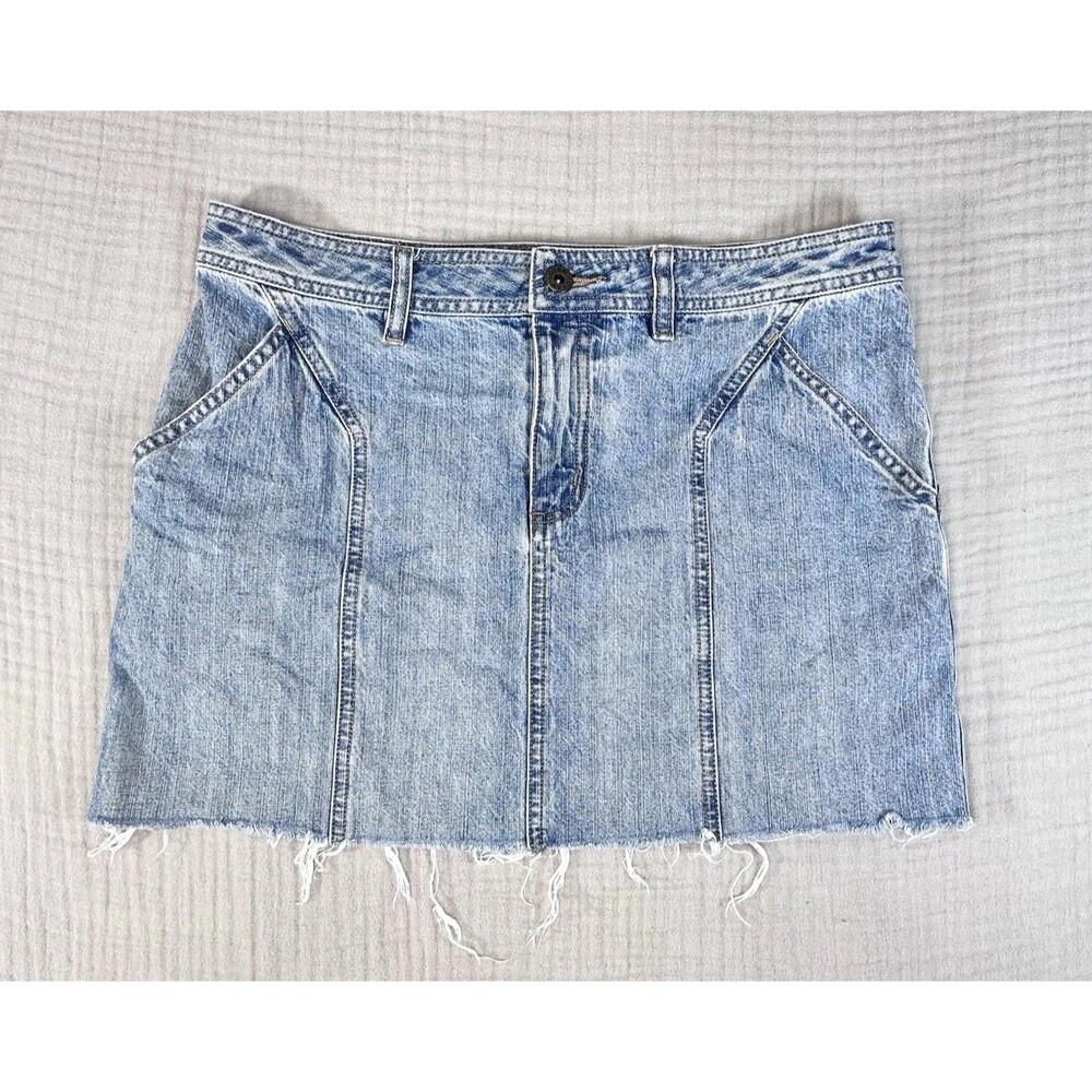 Vintage Y2K J Crew Denim Mini Skirt Size 8 Raw Hem Blue Jean Boho Festival Women